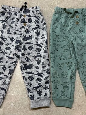 Koala Kids Grey & Sage Monster and Woodland Print Joggers